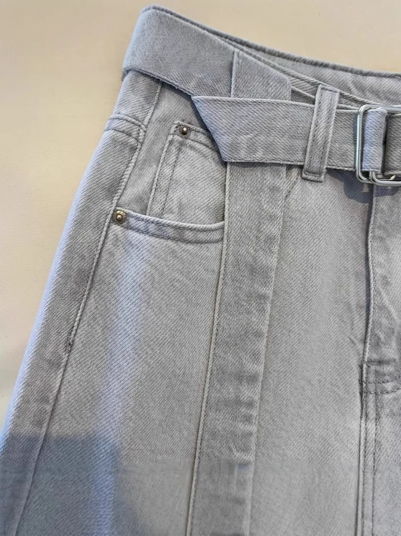 Szerokie spodnie lniane damskie letnie szybkoschnące o regularnym kroju, eleganckie, słodkie, dziewczęce, romantyczne, w stylu resort, ze sznurkami, miękkie, zwiewne, 2025