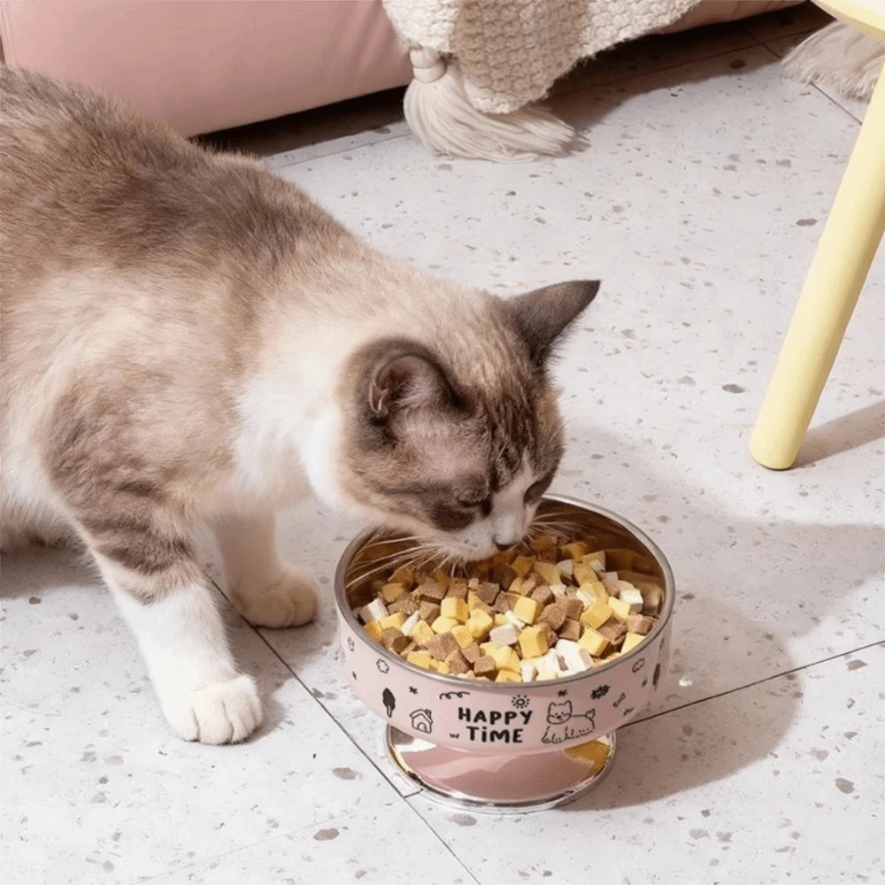 

Cartoon Pet High Foot Bowl Stainless Steel Neck Protection Cat Food Water Bowl Detachable Large Capacity Pet Food Bowl