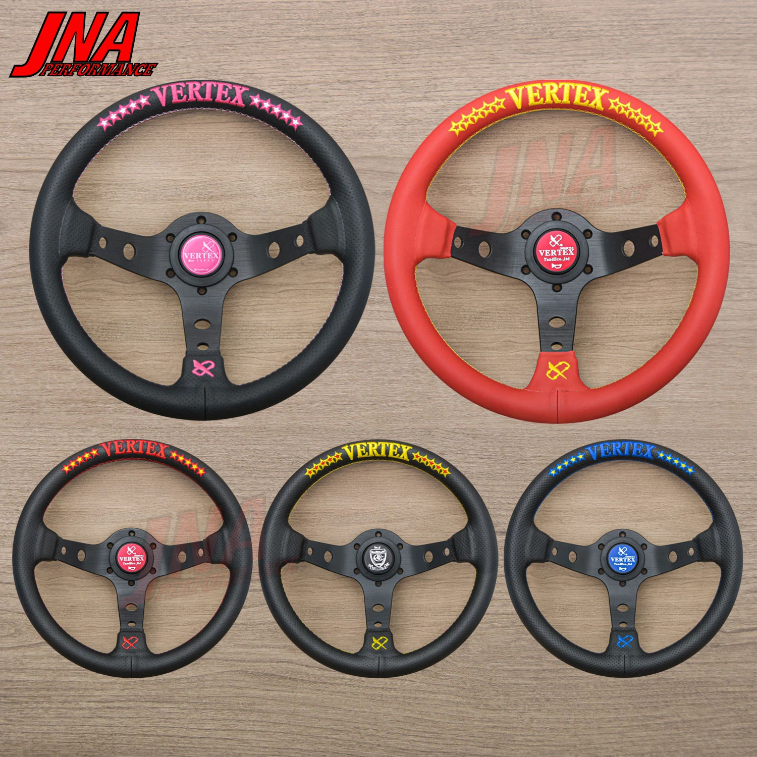 10 Star Vertex Steering Wheel 13inch Black Leather JDM Sports Car Steering Wheel