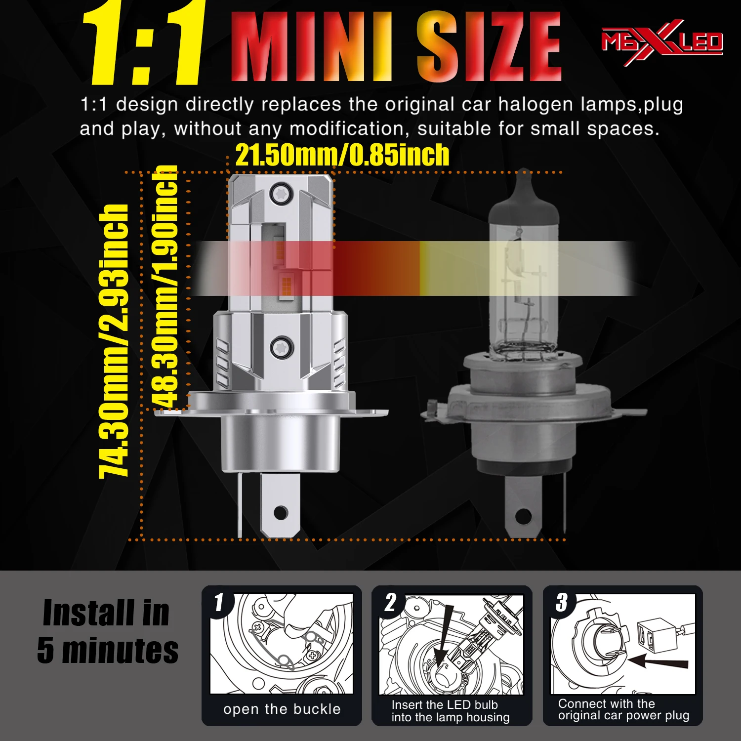 2pcs H4 HB2 9003 Led Headlight Canbus No Error Car Bulb High Power White Fog Light Diode Lamp 12v 55w For Dacia Logan 2004~2025