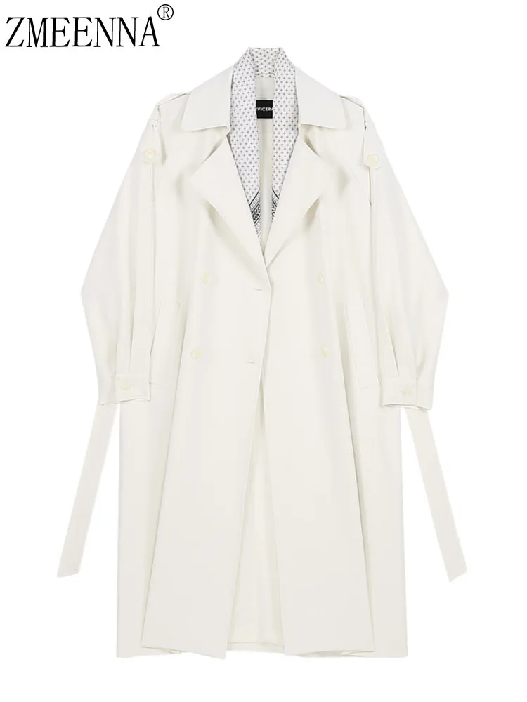 

ZMEENNA Womens Lightweight Beige Trench Coat Long Sleeve Belted Minimalist Jacket With Cuff Details Fall Outwear ZM4255