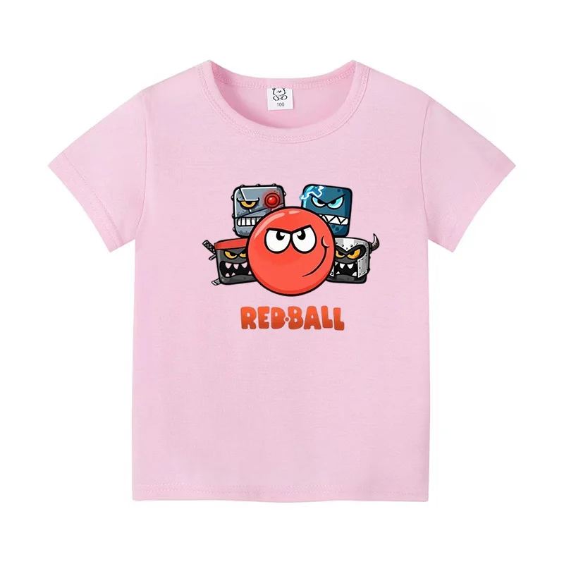 Summer Hot Sale Red Ball Print Cartoon Kids T-Shirts Funny Game Girls Clothes Baby Boys T shirt Casual Children Tops