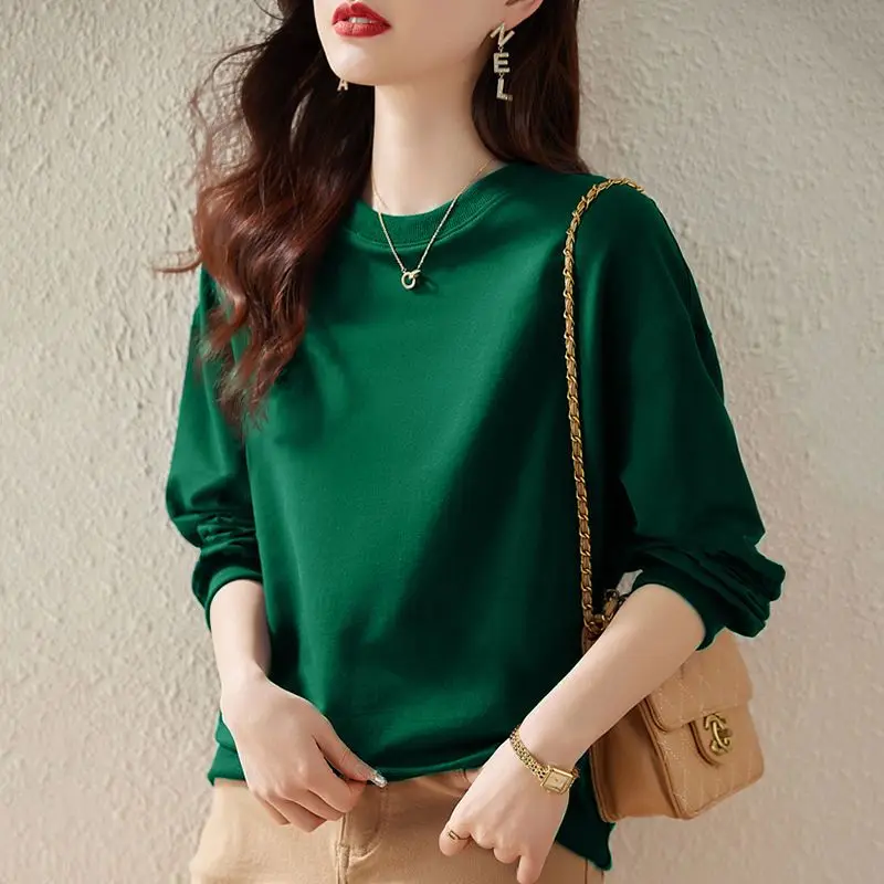 Fashion Solid Color Spring Autumn Sweatshirts Women New Classic Long Sleeve O-collar Office All-match Lady Comfortable Top 2023