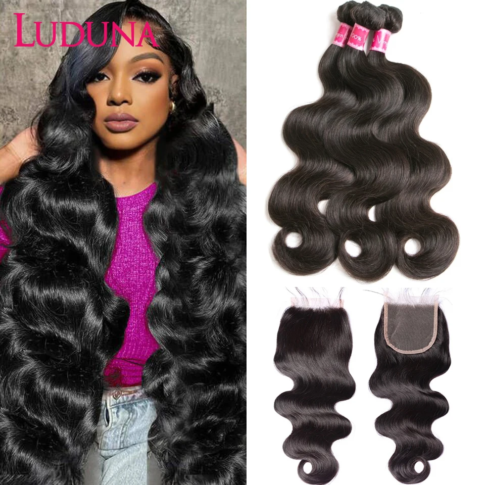 Luduna Body Wave Bundles With Closure Brazilian Hair Bundles With Closure Human Hair Closure With Bundle Remy Hair Extensions