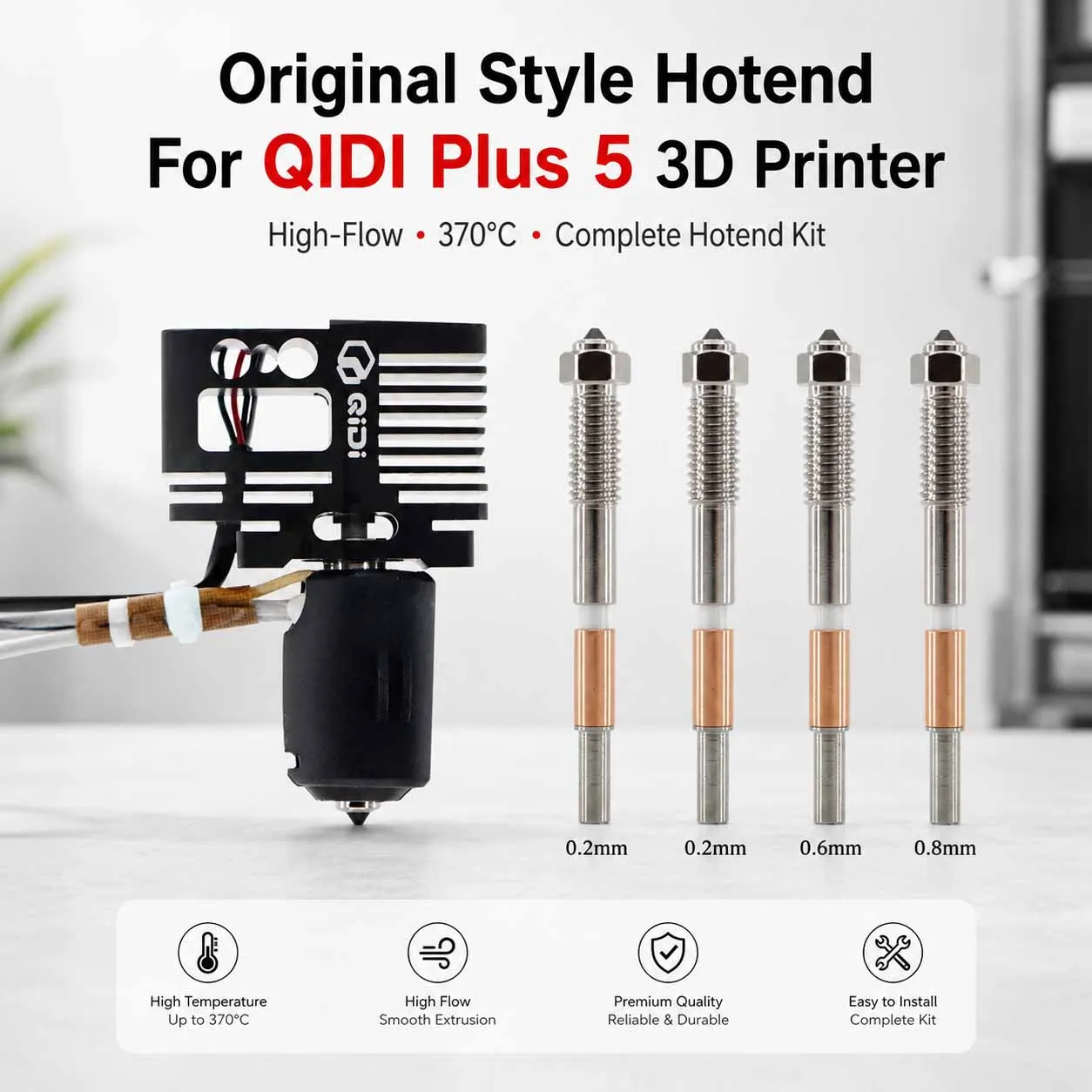 Original Style Complete Hotend for QIDI Plus 5 370°C High Flow Bimetallic Nozzle with Ceramic Heater Block 3D Printer Parts
