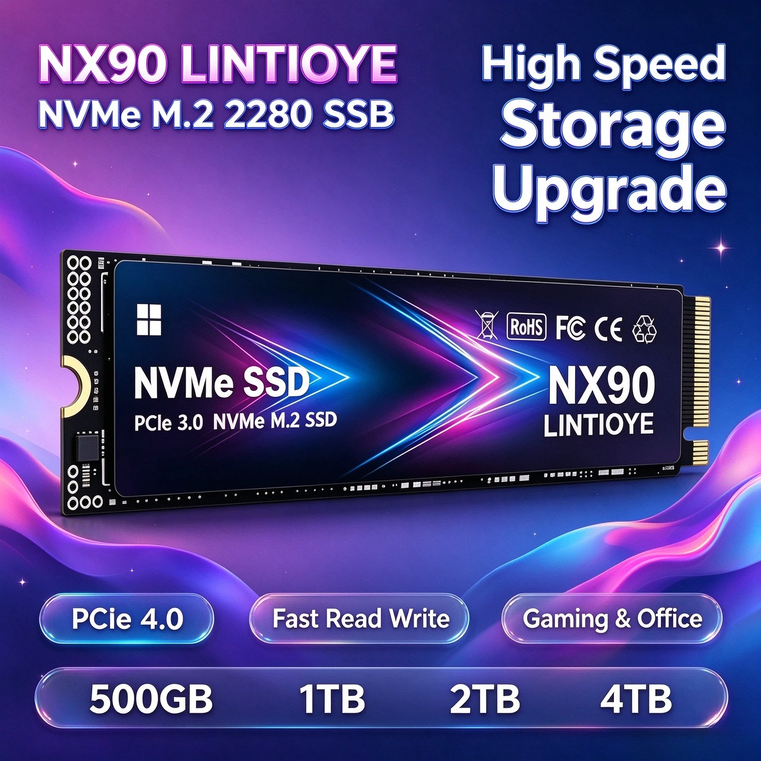 High Speed NX90 LINTIOYE M.2 2280 PCIe 4.0 NVMe SSD 500GB-4TB Solid State Hard Drive Disk for Desktop and Laptop.