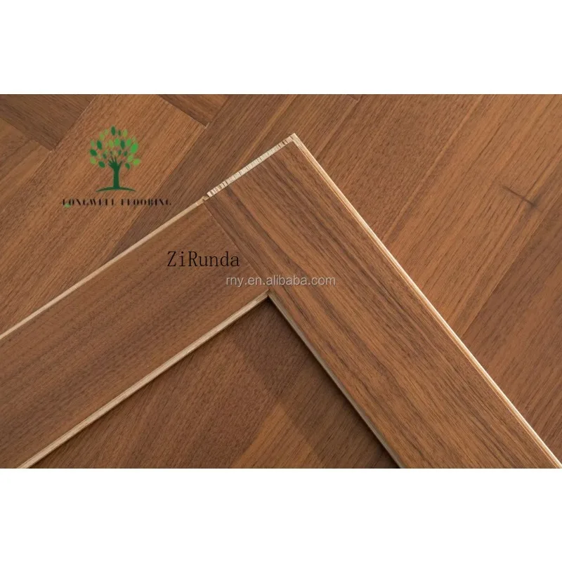 نسخة مخصصة 15 مم من خشب الجوز الأسود والخشب الصلب المركب متعدد الطبقات أرضية متعرجة متوافقة مع الحرارة المشعة