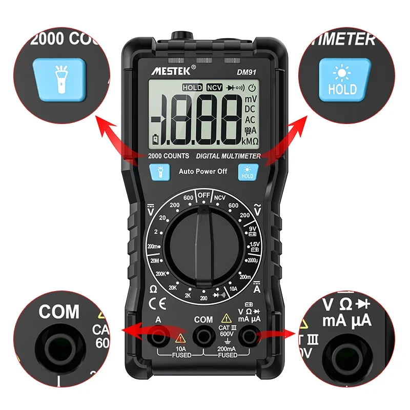 DM91 HD Professional Color Screen Digital Display Multimeter DIY Electronic Test 1MHz Bandwidth 6 in 1 Multimeter ETL