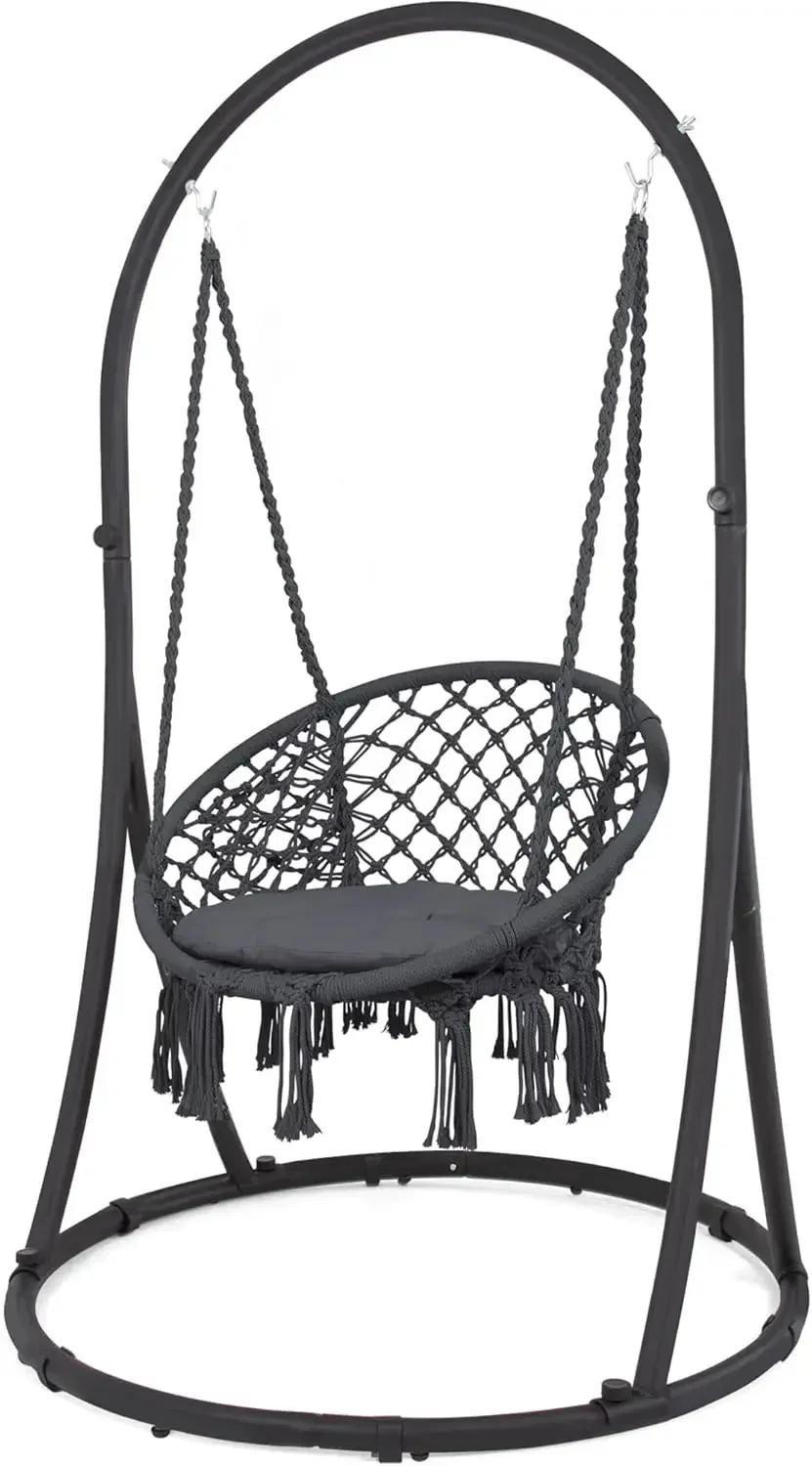 ;XMSJ'Indoor Hammock Swing Chair with Stand, Hanging Chair Outdoor with Stand, 330 lbs Capacity, Grey