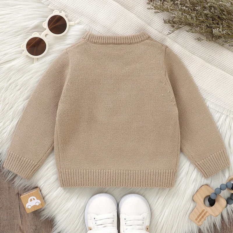 6 Months to 3 Years Baby Boy Girl Knit Sweater Autumn Winter Clothes Bear Embroidery Crew Neck Long Sleeve Pullover Tops