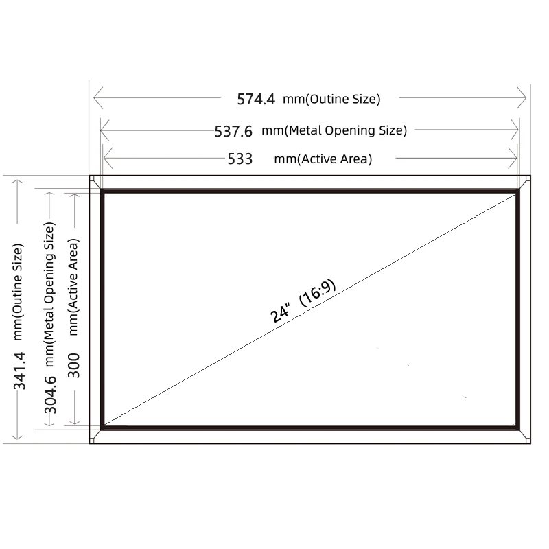 24 Inch Infrared Touch Screen Panels, IR touch frame, IR touch overlay kit for ATM Without Glass