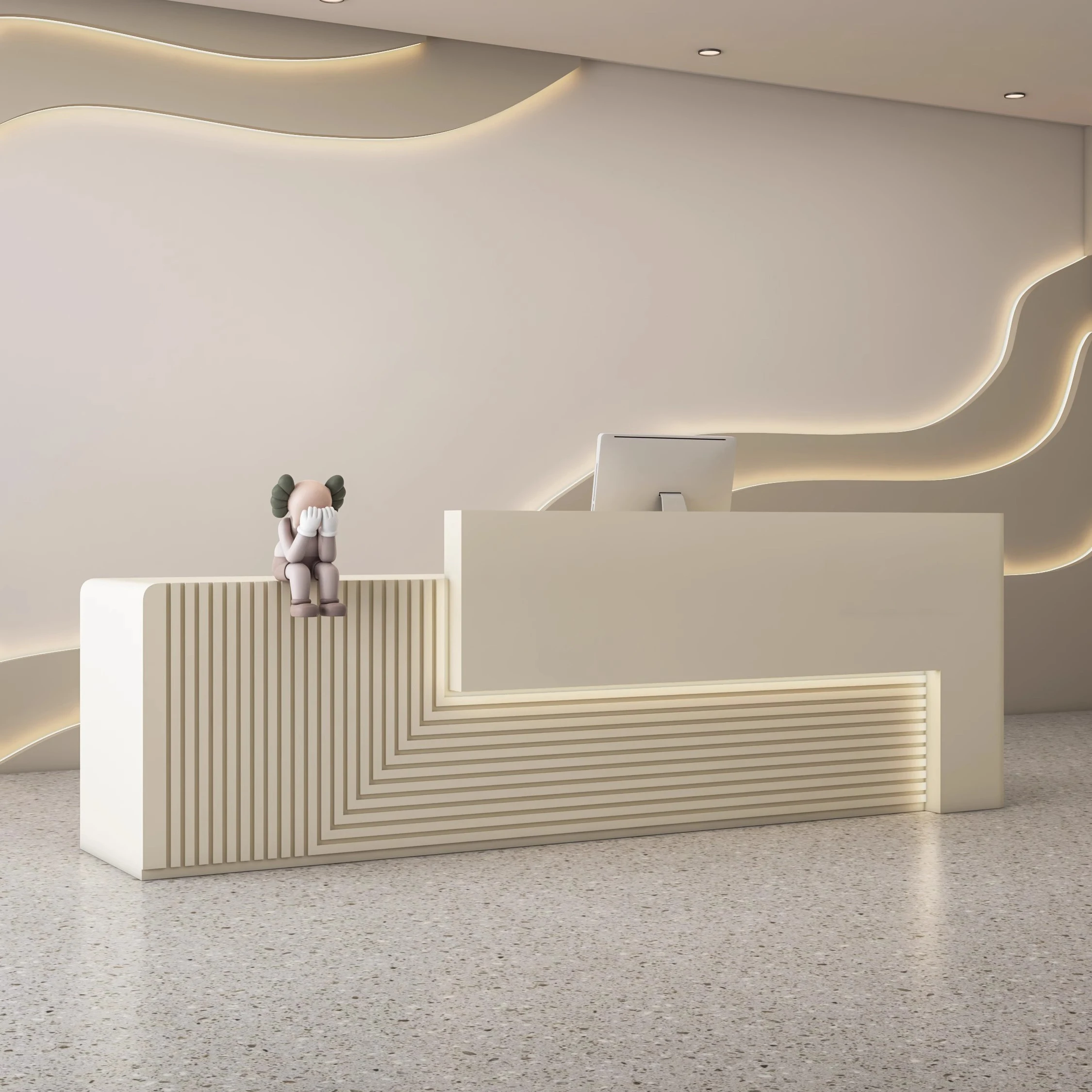 

&c Wholesale Modern Style Desk Beauty Reception Counter Wood Design Standard Size White Front Lobby Table