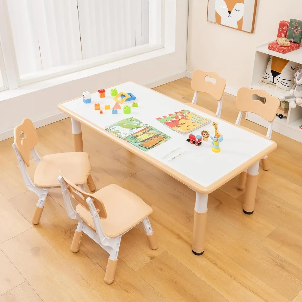 Kids Table and Chair Set, Height Adjustable Children Activity Table and 4 Chairs Set w/Erasable Graffiti Desktop, Todd