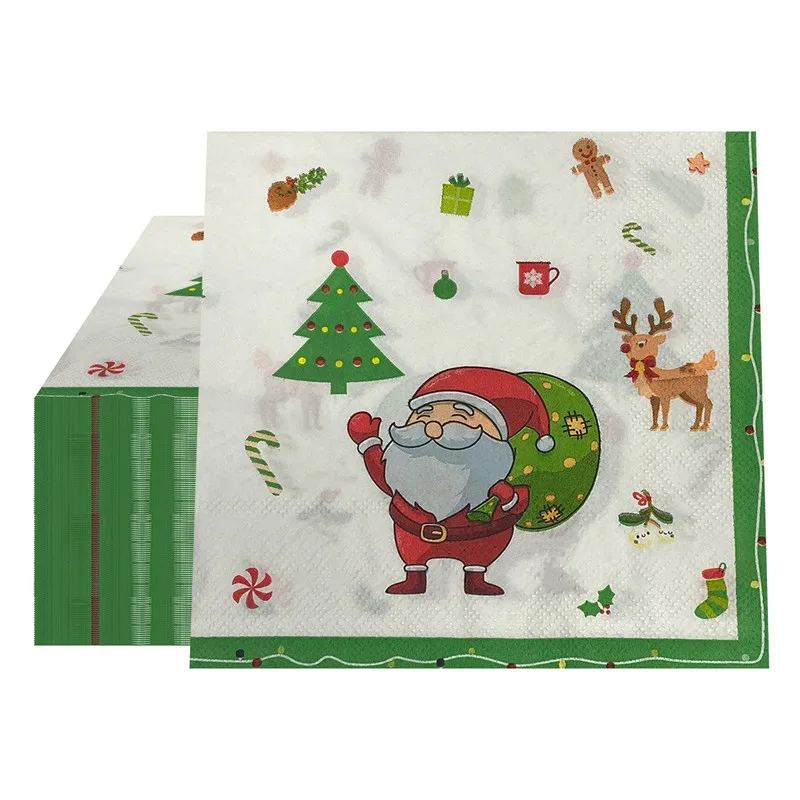 20pcs Christmas Napkins Paper Santa Claus Snowman Merry Christmas Decorations Home New Year Disposable Tableware Supplies