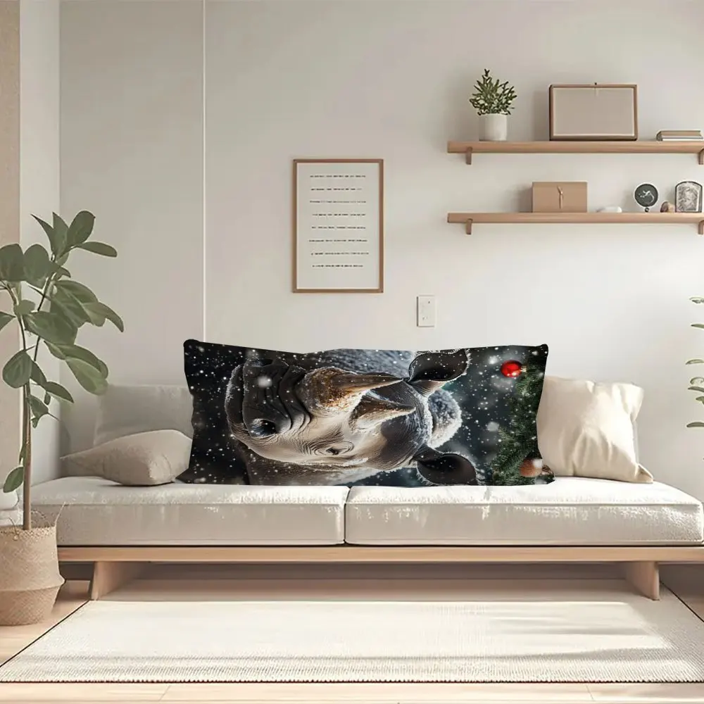 One Rhino Pattern Ultra Soft Full Body Pillowcase, No Core, 20x54 Inches, Double-Sided Design, Breathable Full Support, Zipper C