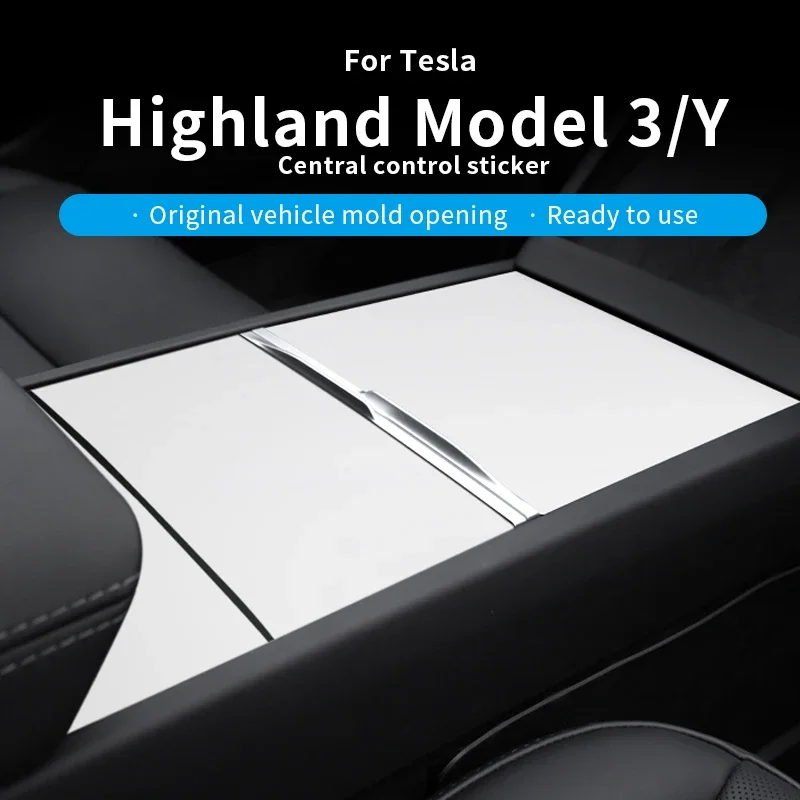Carbon White ABS Center Console Panel & Dashboard Cover Sticker for Tesla 2025 Model 3/Y view 3