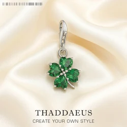 Verde cloverleaf encantos pingente europeu handmade jóias da sorte para senhoras & homens novo 925 puro presente de prata esterlina