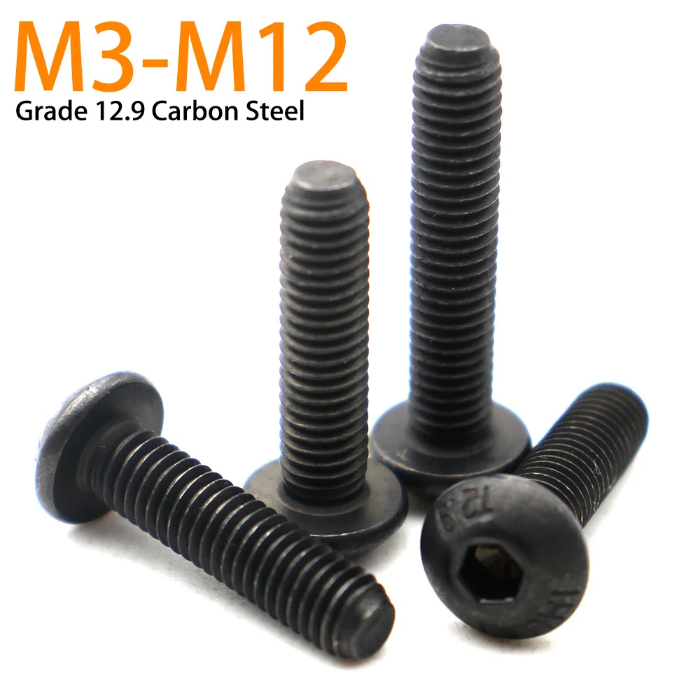 20/10/5/2Pcs Grade12.9 Black Steel Hex Knob Hexagon Socket  M3 M4 M5 M6 M8 M10 M12 Round Button Head Screw ISO7380 L=3-100mm