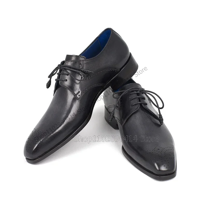 رمادي ساحة تو تنفس Strappy الرجال ديربي أحذية أزياء من الدانتل يصل حذاء رجالي فاخر اليدوية حزب مأدبة الرجال فستان أحذية #3