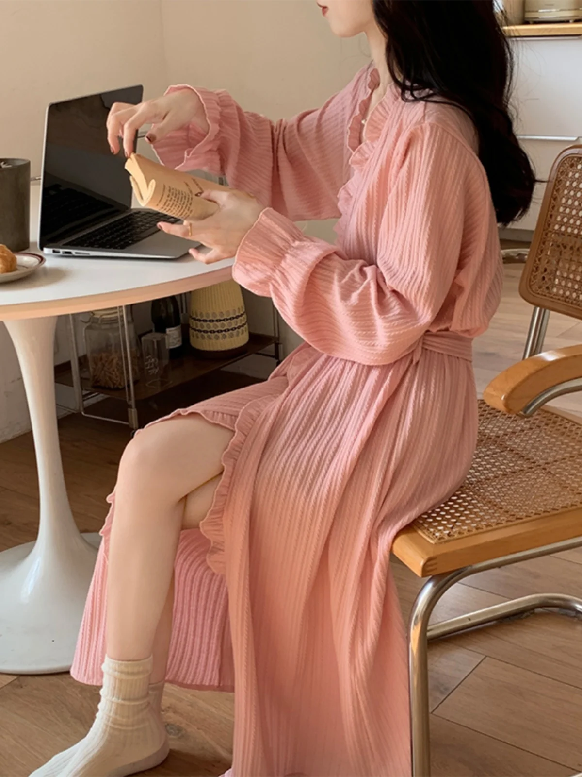 

Pure Cotton Sleep Robe Women's Long Thin Home Clothes Spring Summer Morning Robe Sweet Japanese Style Bathrobe Home Suit