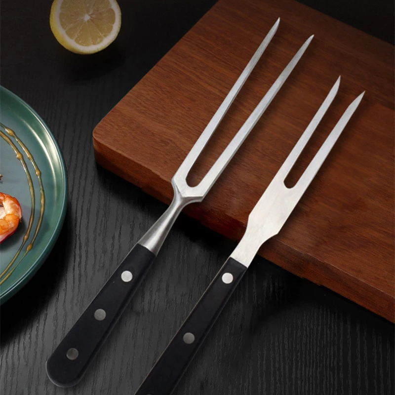 F5 الفولاذ المقاوم للصدأ المحمولة في الهواء الطلق شواء شوكة شواية باربيكيو أداة الملحقات مع مقبض خشبي الغذاء شوكة اللحوم معدات التخييم #4