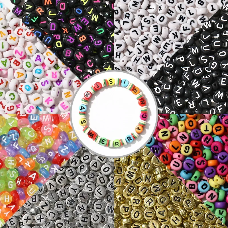 100/200/300/500Pcs Acrylic Mixed Letter Beads Round Flat Loose Spacer Beads For Jewelry Making Handmade Diy Bracelet Necklace