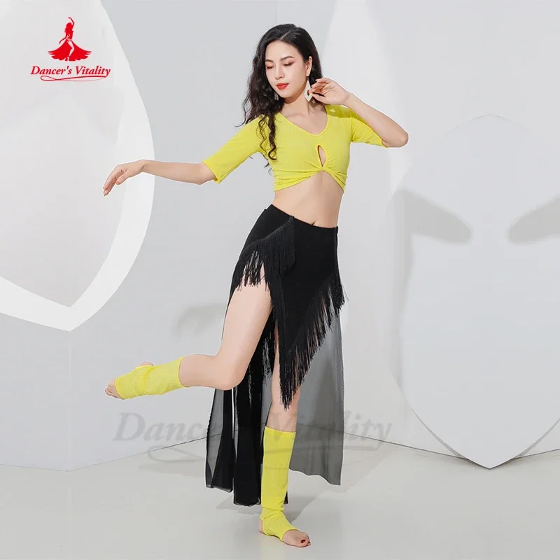 Traje de entrenamiento de danza del vientre para mujer, Top de media manga y falda larga, ropa de baile del vientre para niña y niño, atuendo personalizado