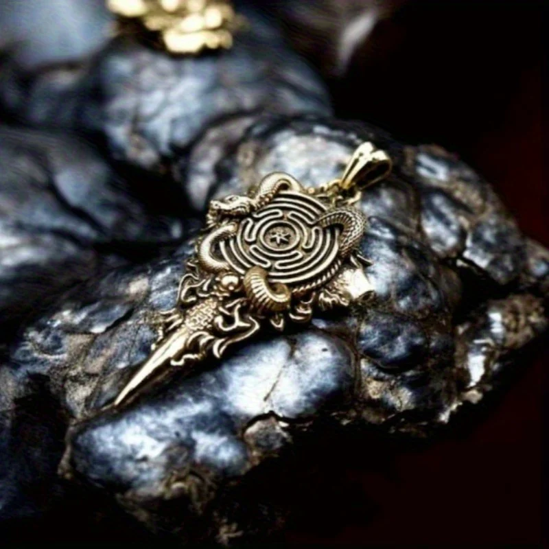 Retro Wheel Pendant with Snake Pendant Wheel of Hecate Symbol Protective Amulet Brass Jewelry Gifts for Women