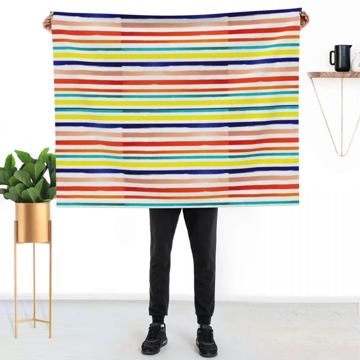 Bright Watercolor Rainbow Stripes Throw Blanket Stylish Decor Blanket Gift for Friends Roommate