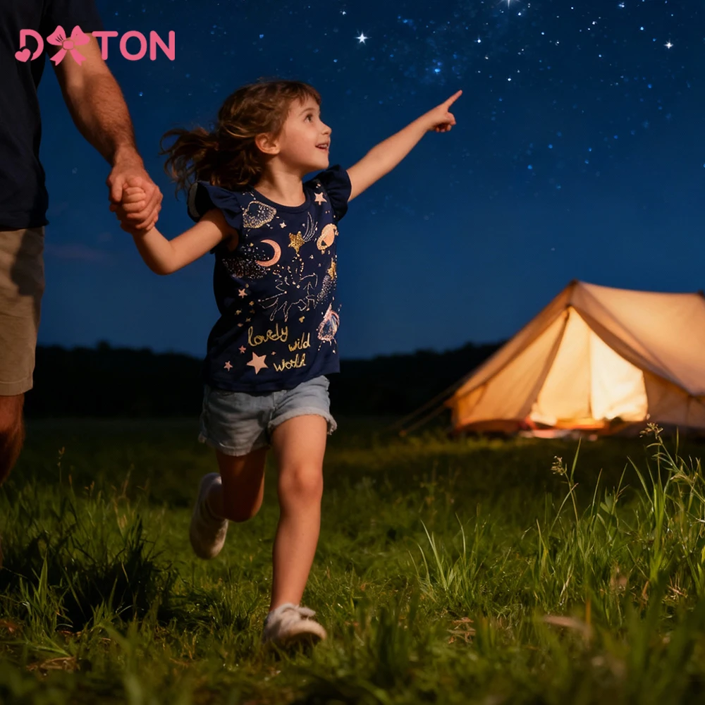 

DXTON Baby Girls Summer Tops Ruffled Sleeveless Children T-shirts Letter Printed Kids Cotton T shirt Star Starry Toddler Tees