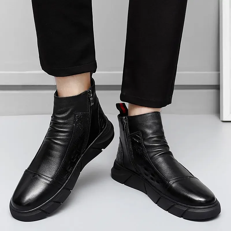 With Zip Platform Man Shoes Leather Waterproof Y2k Hot Selling Designer Comfortable Classic Size 44 Sale Fashion Boots for Men