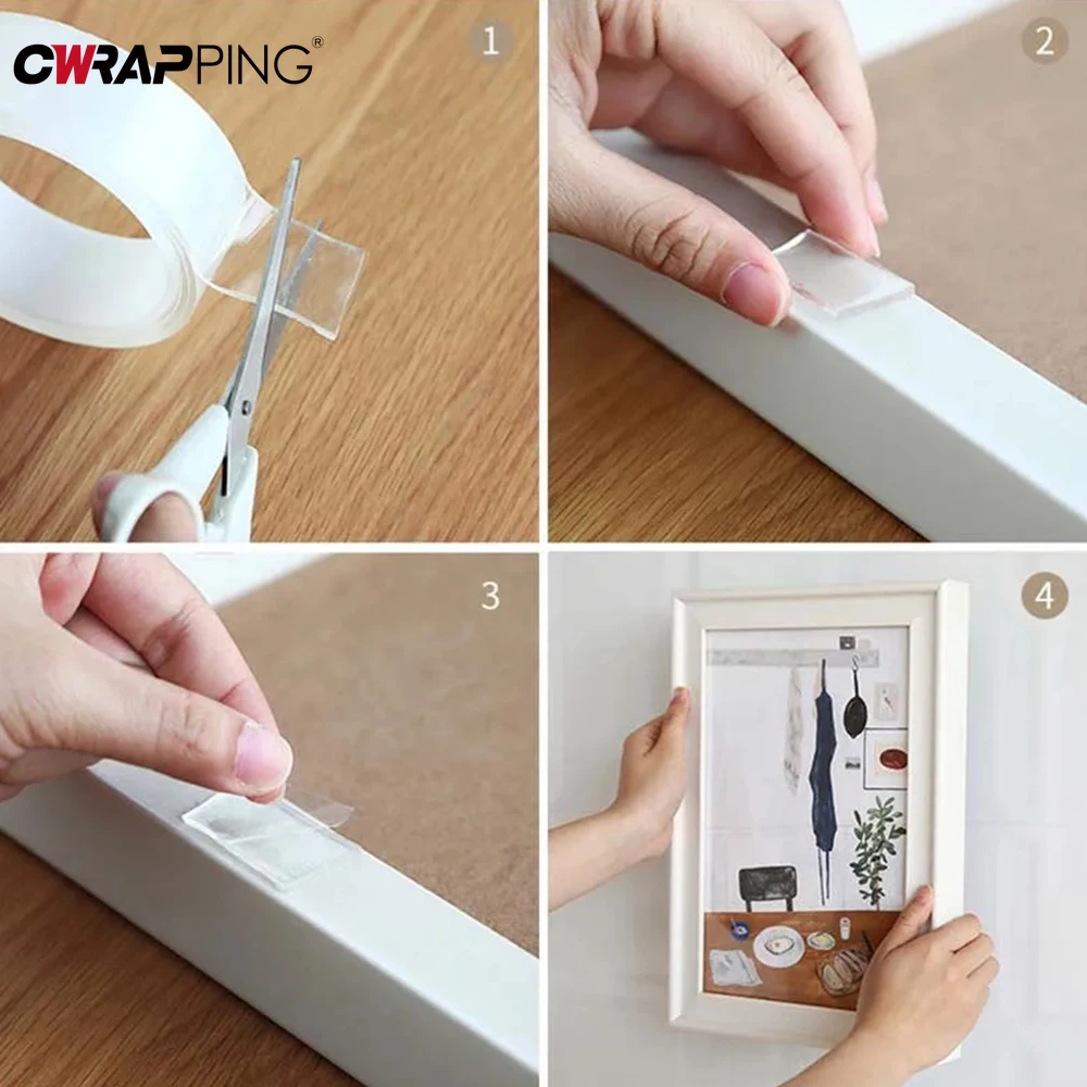 Nano cinta de doble cara súper fuerte, cinta transparente Extra impermeable sin rastro, pegatina para cocina y baño, 1/2/3M