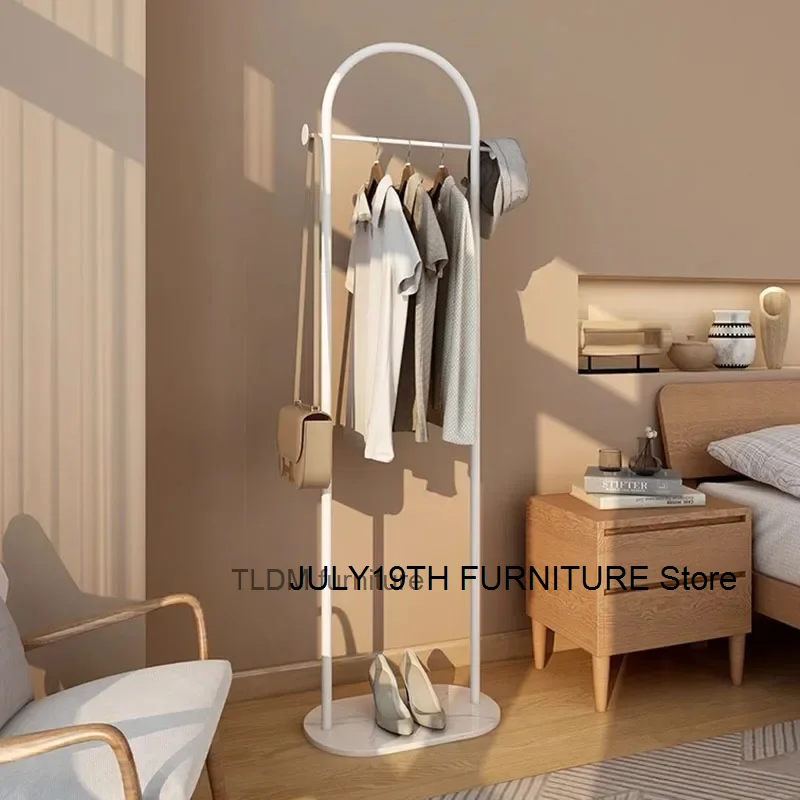 Bedroom metal hanger minimalist aesthetic, white storage rack, modern furniture