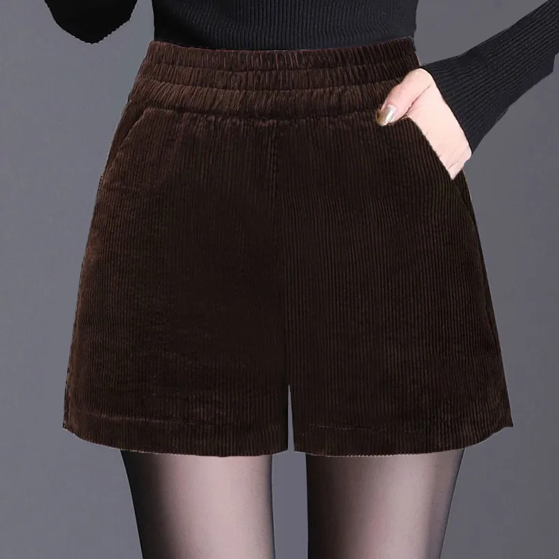 

Вельветовые брюки с высокой талией, женские осенне-зимние повседневные брюки для похудения, универсальные спортивные широкие брюки с базовым слоем, шорты