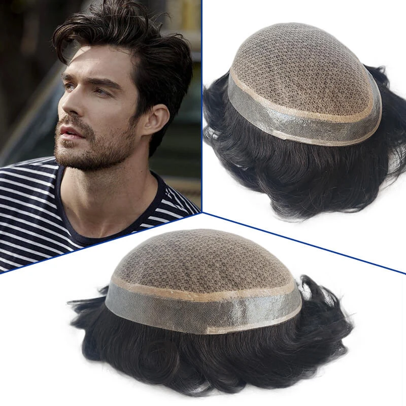 

M Lace Silk Base with Diamond Net Cover Hair Prosthesis Durable Wigs For Men Toupee Men 100% Human Hair System Unit Mens Wig