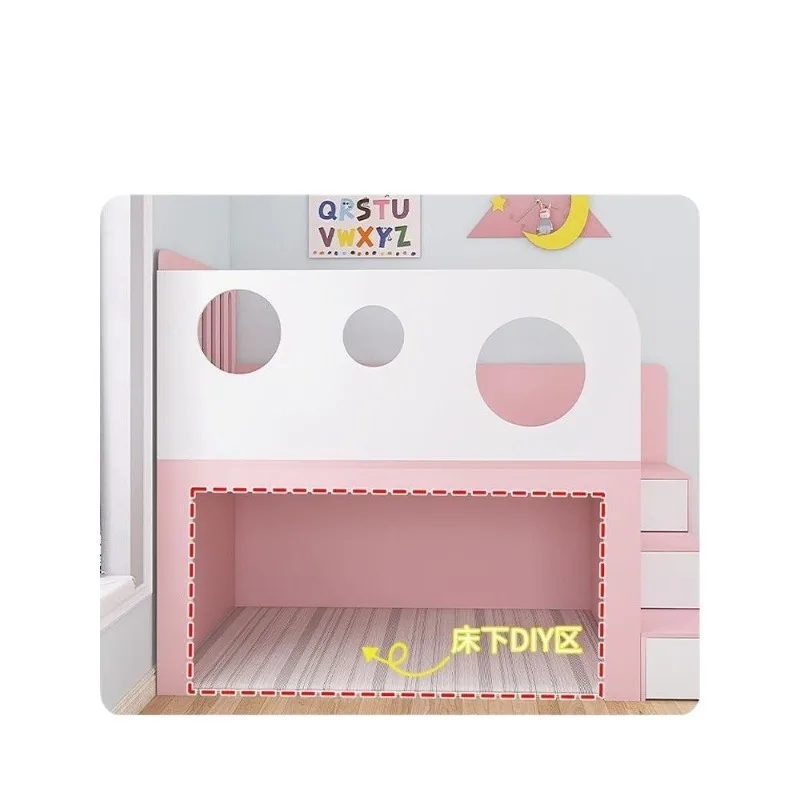 height boys and girls go to bed with step ladder storage high guardrail solid wood medium and high bed pink small apartment