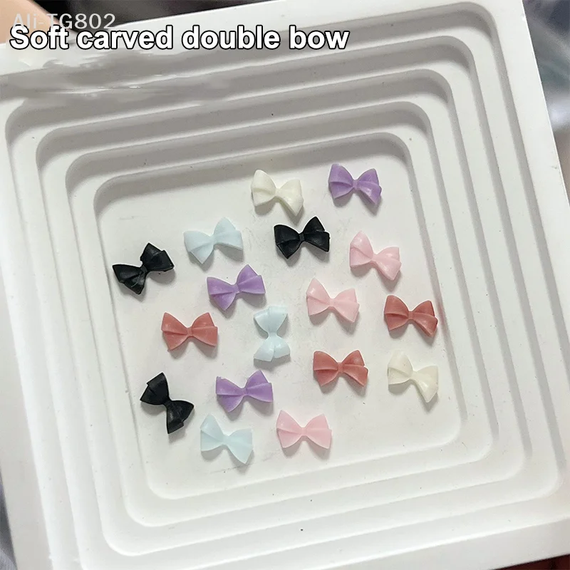 10 Peças de Laços Duplos para Unhas, Laços 3D de Fita com Strass, Mini Laços de Resina para Manicure e Peças de Joias DIY