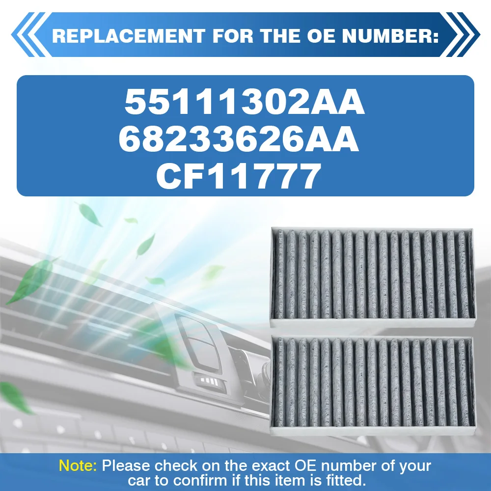

2pcs Car Cabin Air Filter For Jeep Wrangler 3.6 L 2012–2017 3.8 L 2007–2011 JK 3.6 L 2018 55111302AA 68233626AA CF11777