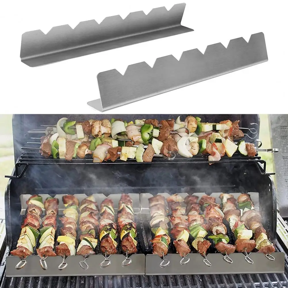 2Pcs Kebabs rak tusuk sate ramah lingkungan barbekyu panggang tusuk sate Set anti-cacat BBQ tusuk sate berdiri