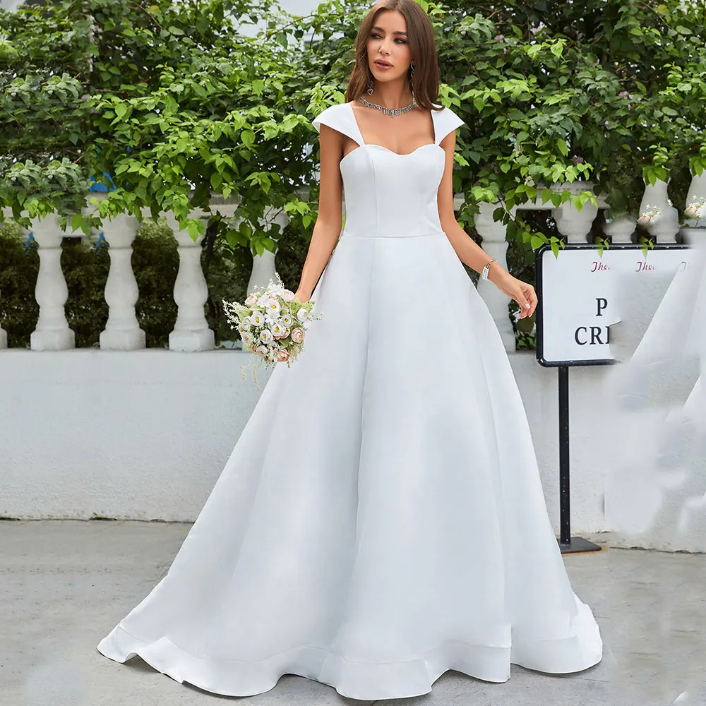 Customized Vintage 2023 Custom Wedding Dress Cap Sleeves Sweetheart Neck A-Line Back Zipper With Button Pleated Elegant Bridal G