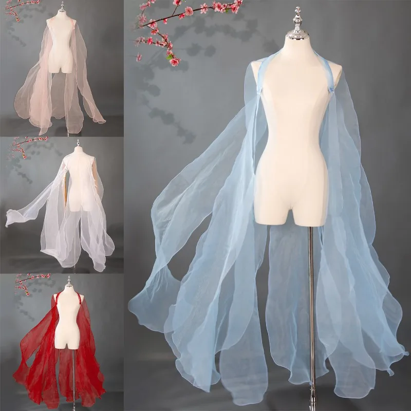 

Ancient-style cloak with ethereal elegance ancient-style dance costume in white with blue apricot petals performance costume set