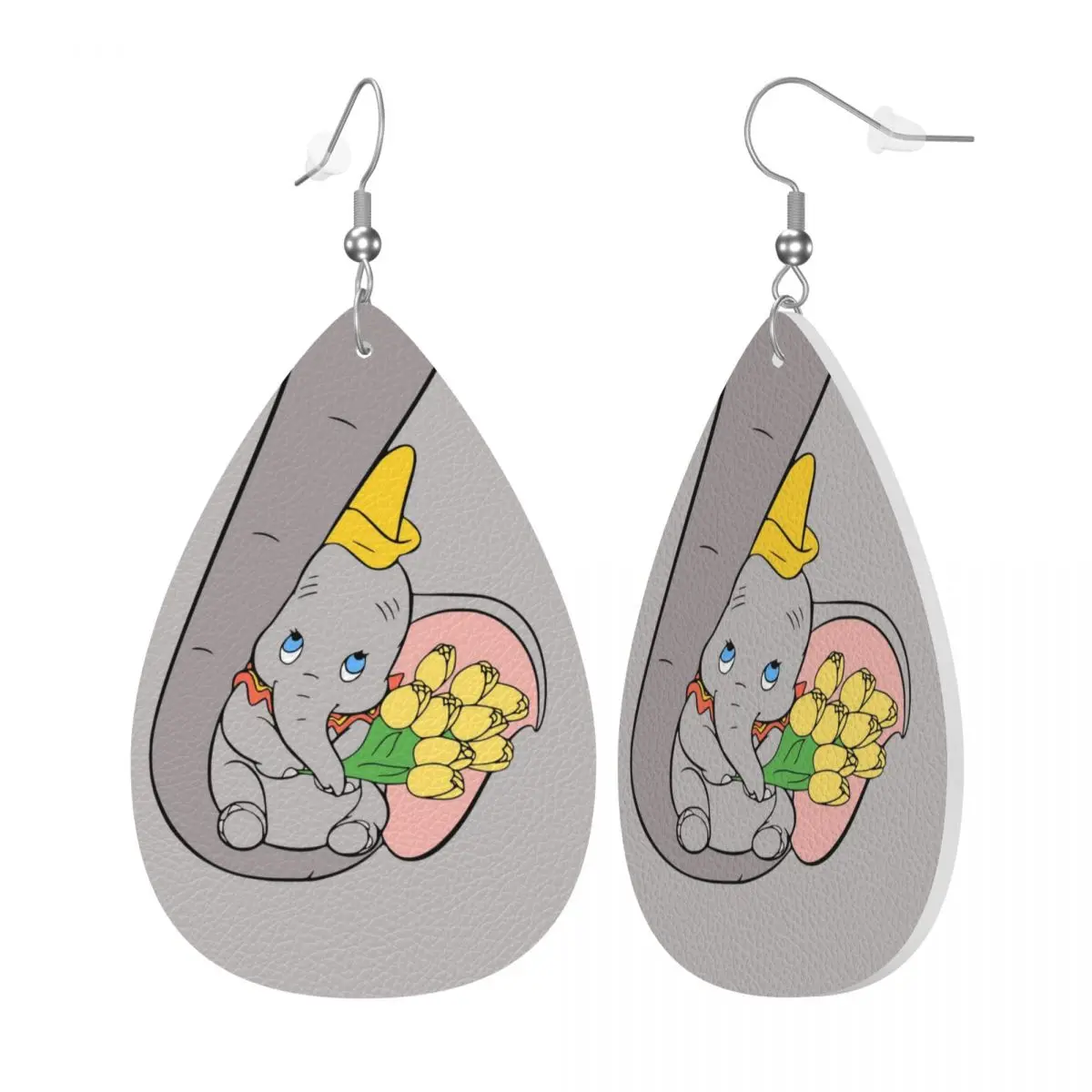Custom Dumbo Cartoon Leather Teardrop Earrings Personalized For Women Cute Elephant Jewelry Accessories For Valentine's Day