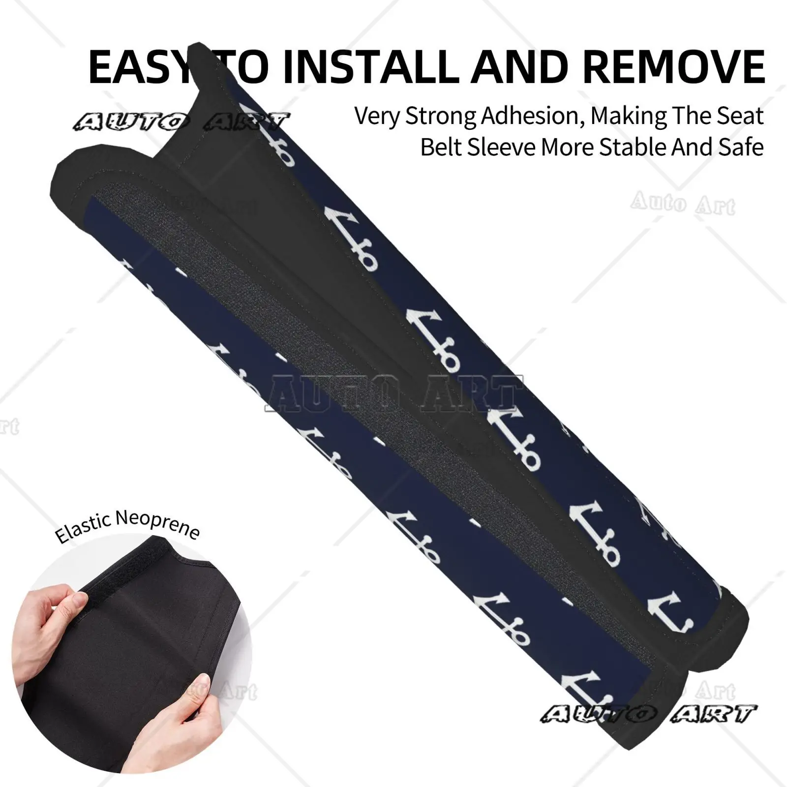 2-piece Set of Blue Anchor Print Pattern Car Seat Belt Cover Shoulder Protection Comfortable and Anti Pinch Neck Car Accessories