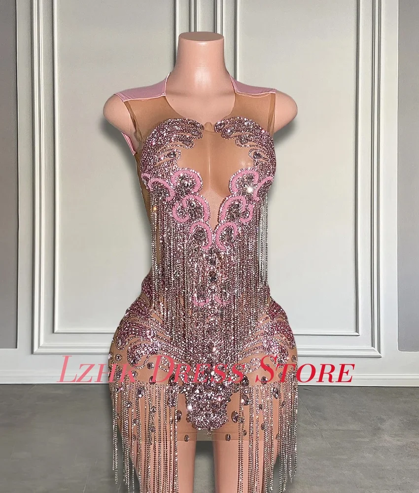 Abito da sera personalizzato con paillettes dritte di alta qualità con perline di cristallo e nappe Abiti di lusso senza maniche con scollo a O per occasioni speciali