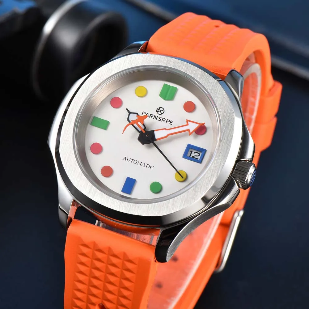 NH35 Automatic Watch Men Creative Colorful Geometric Dial 42mm Stainless Steel Case Sapphire Crystal Luminous Daily Casual Watch