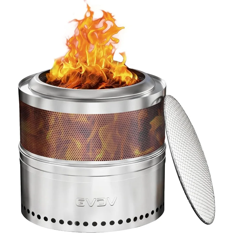 

Бездымная каминная каминная 20-дюймовая уличная костра с грилем Съемная кастрюля для золы с полым резным дизайном Идеально подходит для кемпинга и использования на заднем дворе