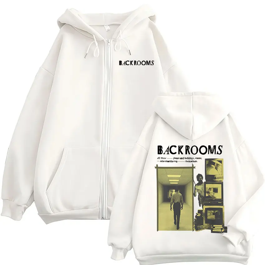 Horror Movie Backrooms Kapuzenpullover mit Reißverschluss für Herren und Damen, lässige Kleidung mit langen Ärmeln, Kapuzenpullover mit Reißverschluss, Jacken, Mantel, Streetwear – Detail 3