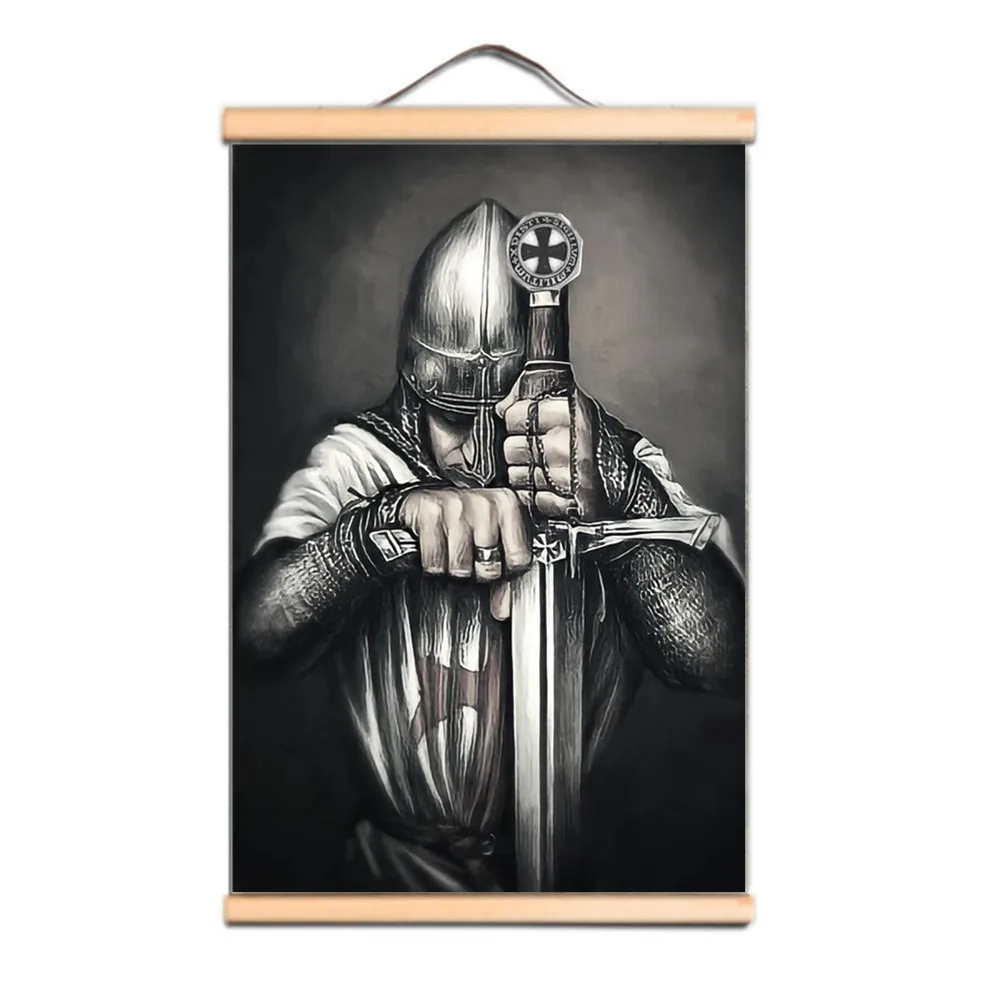 The Crusades Armor Warrior Canvas Art Print Poster Vintage Masonic Knights Templar Scroll Painting Wall Hanging Decor Drawing C3