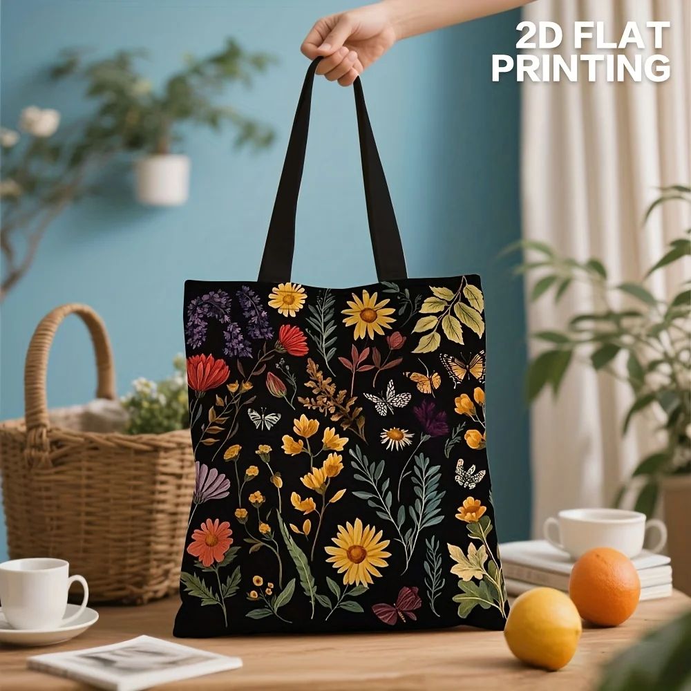 1pc Bold Floral Polyester Shoulder Bag – Vibrant Mixed Color Design with Autumn Flowers & Butterflies image 2
