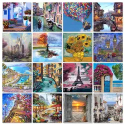 GATYZTORY City Landsacpe Acrylic Paint By Numbers Set For Adults DIY Kits Canvas Frame Oil Painting Coloring By Numbers Picture